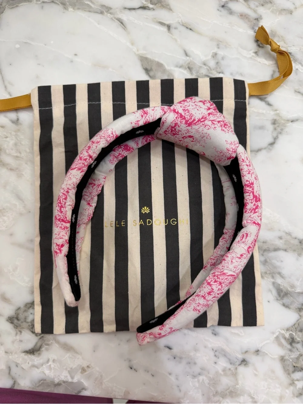 Lele Sadoughi Pink Toile Headband with Knot - Picture 1 of 5